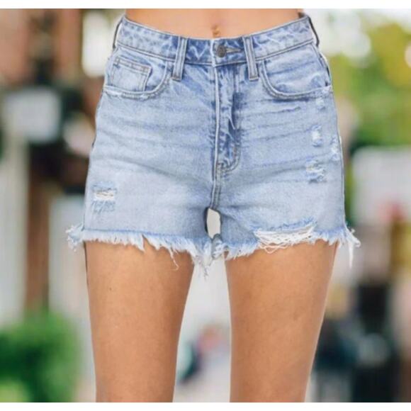 NEW Jelly Jeans SHORTS Women's SM 26 Distressed Blue Mid Rise Denim + Fray NWT - Picture 4 of 7